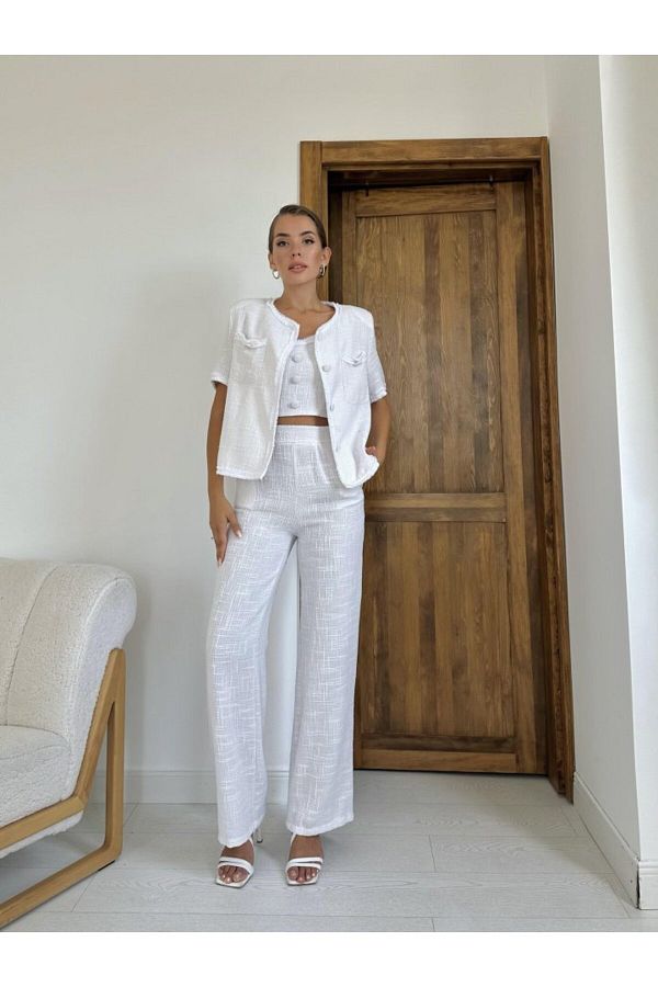 Simala-Ecru Strappy Bustier Jacket and Pants Set 1
