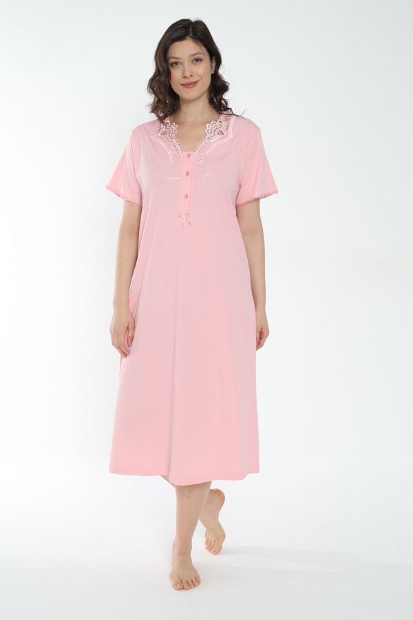 MİSS LOLİTA-Women's 100% Cotton Short Sleeve Midi Length Nightgown 535 1