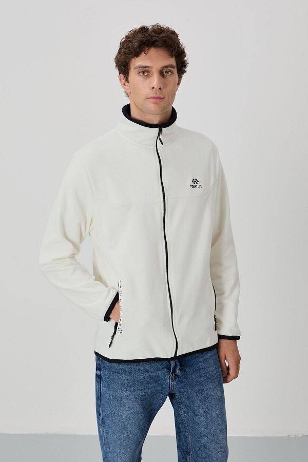 TOMMY LIFE-Hanorac bărbătesc pentru bărbați, cu guler vertical brodat cu text ecru, cu fermoar, mucegai standard - 87992 1
