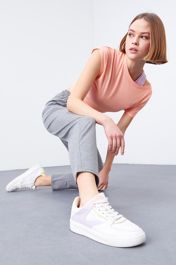 TOMMY LIFE-Pantaloni de sport pentru femei, gri Melange Jogger, cu talie înaltă - Picior skinny confortabil - 94566 1