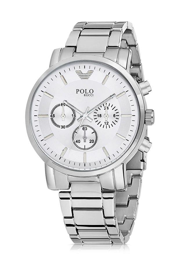 POLO Rucci-1528 ساعة يد رجالية معدنية بيضاء 1
