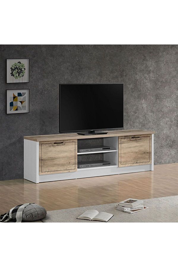 Danube Home-Swann Tv Unit W/2Door Upto 65 Inches - Summer Oak+Pearl White L161xW40xH51cm 1