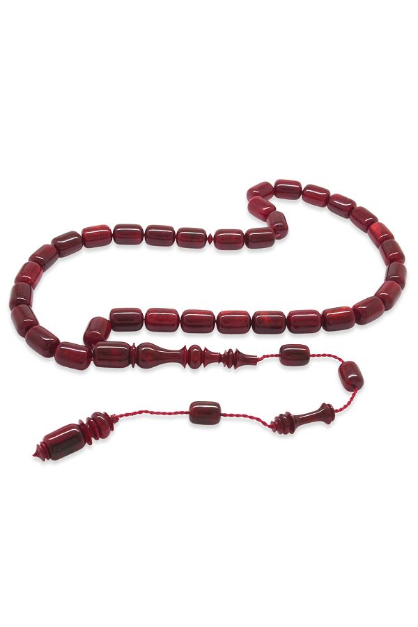 Tesbihane-Systemed İmamesi Master Workmanship Capsule Cut Pearlescent Dark Red Crimped Amber Prayer Beads 1