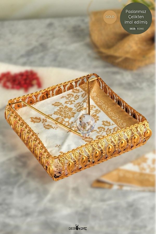 MCA Deerhome-DeerHome حامل مناديل معدني فاخر مربع الشكل بمرآة كريستالية 1