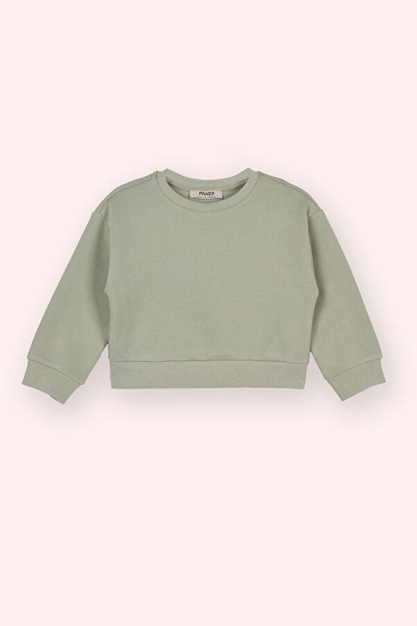 Panço Kız Bebek Bisiklet Yaka Haki Sweatshirt