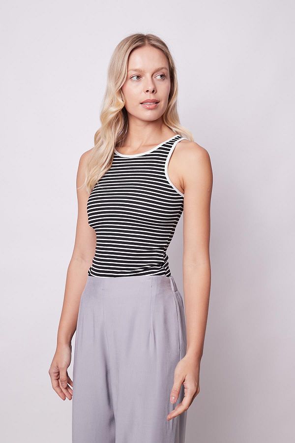 Jument-Traditional Aestheticism: Women's Lined Lycra Camisole Sleeveless Body Blouse - Black Line 1