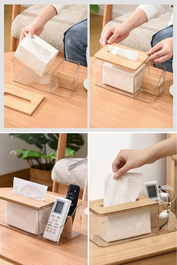 Piev-Decorative Napkin Holder Organizer with Bamboo Lid 1