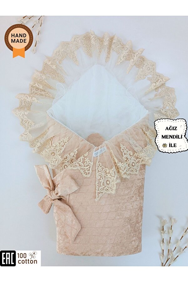 Tomuycuk Dantelli Bebek Battaniyesi %100 Pamuklu Doğal Organik Uyku Kundağı Hediyelik Yenidoğan Mevlütlük