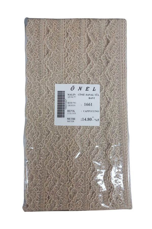 MBB ETİCARET-Lace Polyester Virtual Tulle Tape Cappucino 14,80 Meters Width 6 cm On-1661-C 1