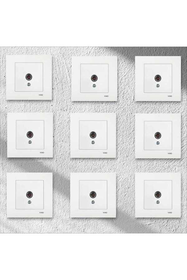 VİKO-White Karre Satellite Socket with Frame with F Connector - 9 Pcs 1