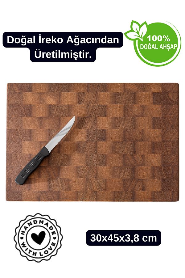halohope-İreko End Grain Handmade Wooden Cutting Board |   30X45X3.8 cm Presentation, Service and Decorative Use 1