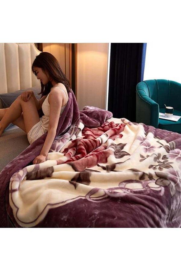 Comfy-KOREAN STYLE MINK SOFT THICKENED LUXURIOUS FLORAL PURPLE BLANKET 1