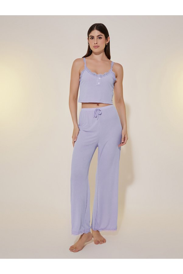 Take Two By Styli Ribbed Cami Top and Straight Leg Pyjama Set