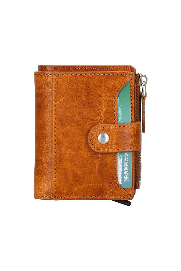 PLM-Leather Wallet and Card Holder, with Mechanism, 10 Card Compartments, Tan 1