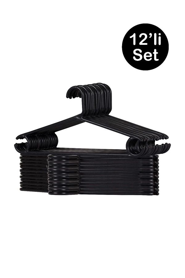 Ecolux-12 Pieces Black Plastic Hanging Clothes and Clothes Set 1