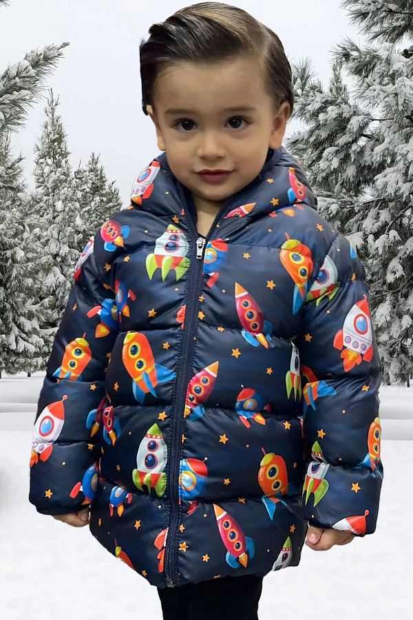 firststops-Parka pentru băiat sport, cu glugă, cu model de rachetă 1