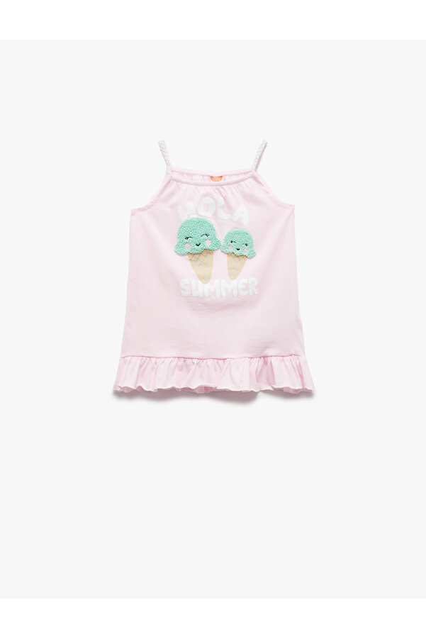 Koton Pamuklu Fırfır Detaylı Dondurma Baskılı İnce Askılı Elbise