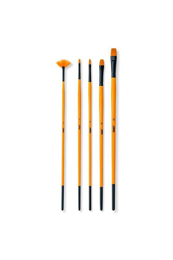 Pebeo-Multi-Purpose 5-Piece Mixed Set Long Handle Set13 Synthetic Bristles Suitable for Aqueous Acrylic and Oil Painting 1
