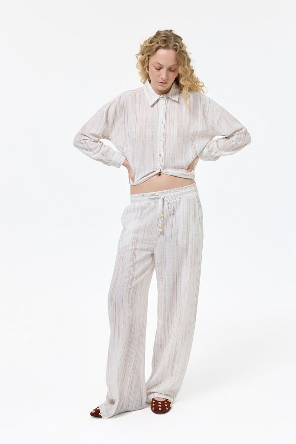 Quzu-Beaded Rope Tied Textured Trousers Stone 1