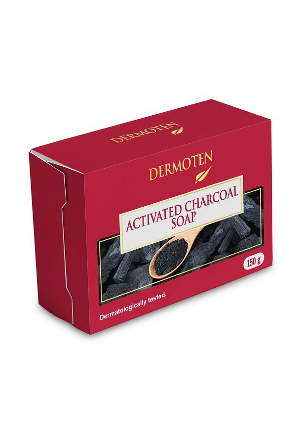 Dermoten-Sapun cu carbune activat pe baza de glicerina din plante, transparent, curatare profunda, 150gr 1
