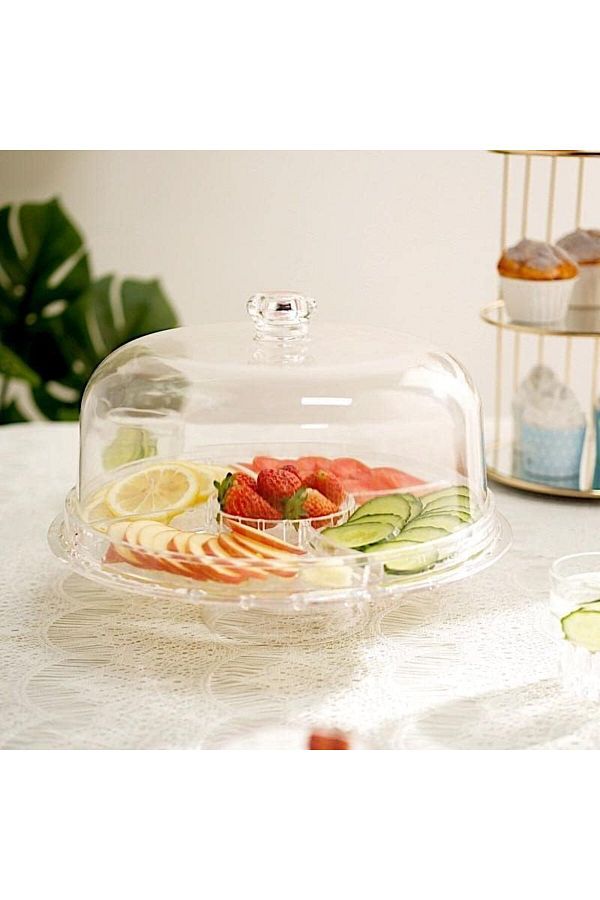 Generic-Cake Stand 3 In 1 Design Dome Multi Function Serving Platter Salad And Punch Bowl Acrylic 1