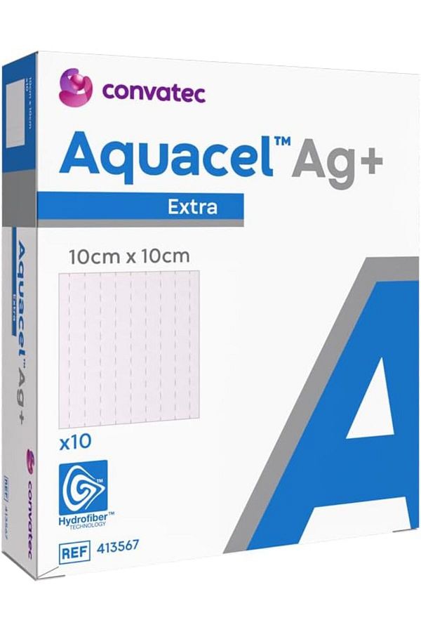 Convatec-AQUACEL AG+ EXTRA Wound Dressing 10cmx10cm - Enhanced HYDROFIBER and IONIC SILVER Technolog 1