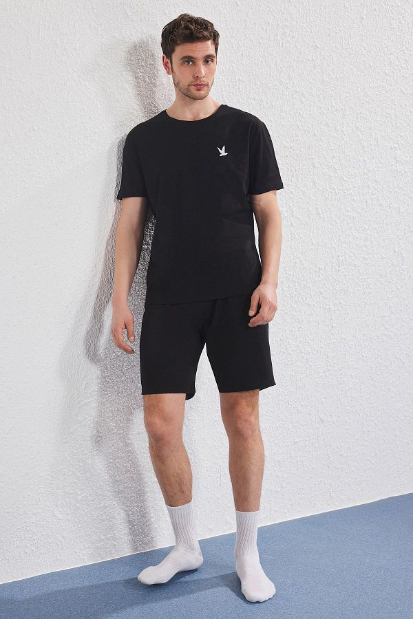 Trendyol Collection-Black Slim Fit Bird Embroidered Shorts Knitted Pajama Set Tmnss25Pt00073 1