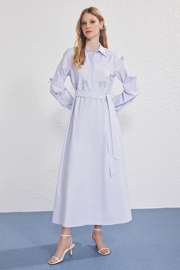 Trendyol Modest-Rochie țesută cu fundă liliac TCTSS25EB00140 1