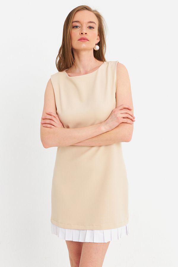 Cool & Sexy-Women's Mini Dress - Pleated Contrast Cream Fry100 1
