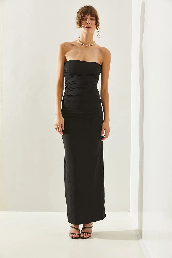 Bianco Lucci-Women's Strapless Side Draped Fit Maxi Length Dress 60261524 1