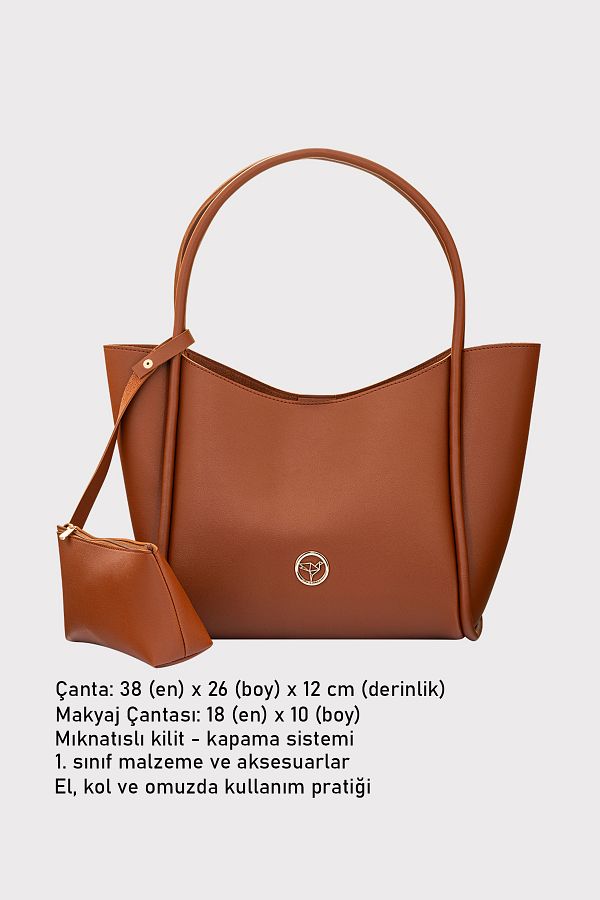 Garbalia-Women's Tan Shoulder and Shoulder Bag with Wide Compartment Magnet Closure with Athens Puppy Wallet 1