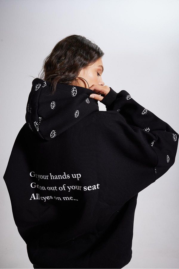 HOLLY LOLLY-Oversize unisex mikina na oči s kapucňou čierna 1
