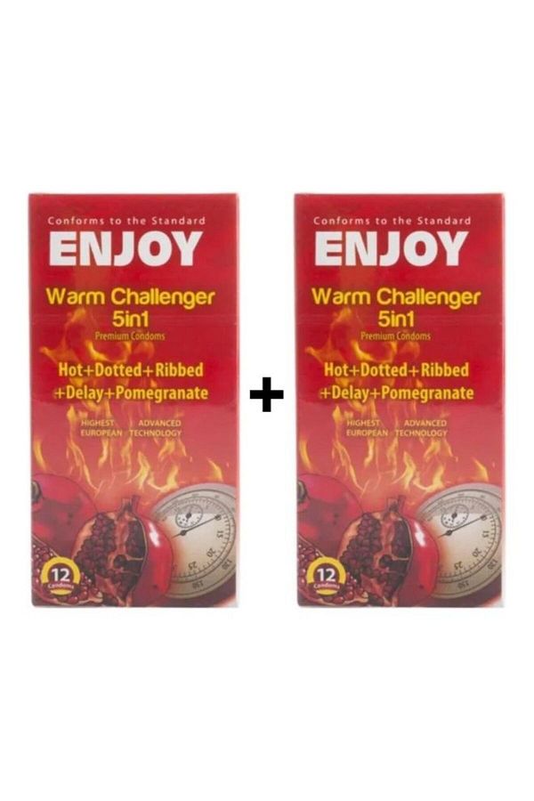 Enjoy-Worm Challenger 5-in-1 Deluxe Condoms, 2 Pack - 12 Condoms Each 1