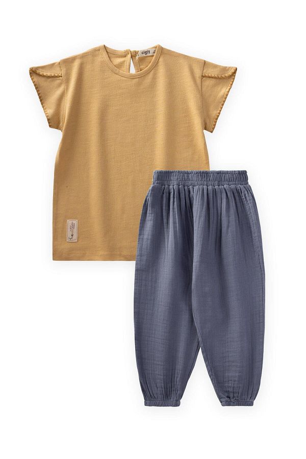Cigit-Set de pantaloni largi din muselină cu croșetat, 2-10 ani 1