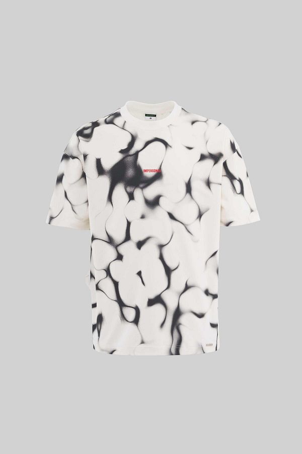 Machinist-Men's All over Abstract Pattern Printed Oversize Ecru T-Shirt 1