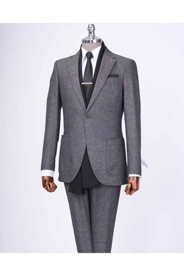 TerziAdemAltun Italian Style Slim Fit Mono Collar Jacket Pants Suit Black T11550