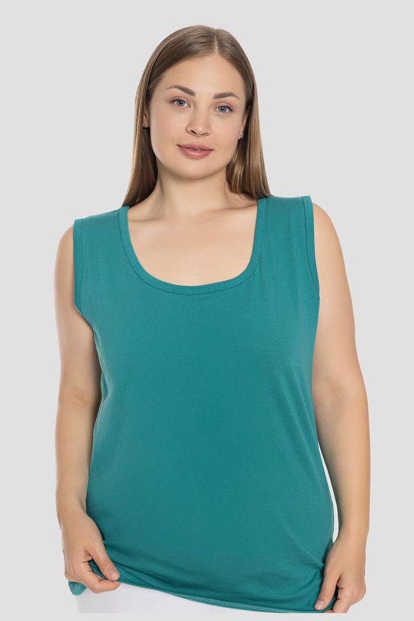 Arma Yıldız-Green Plus Size Thick Strap Sleeveless Cotton Tank Top 1