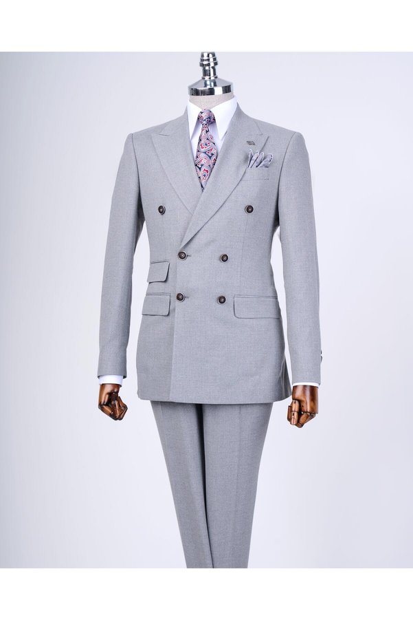 TerziAdemAltun Italian style slim fit striped jacket pants suit gray T9945