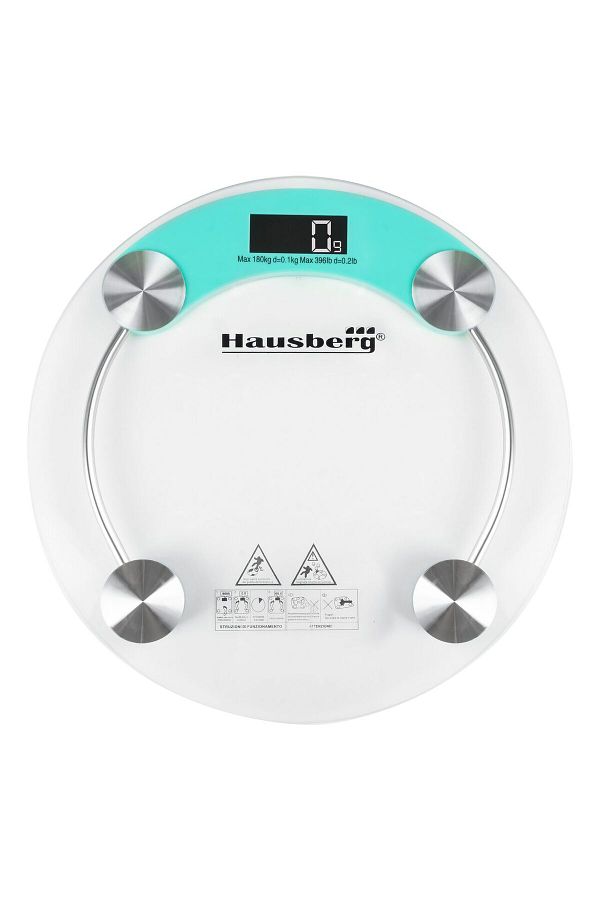 Hausberg-Cantar corporal HB-6000BL, display LCD, inchidere automata, indicator baterie, 180 kg, Sticla, Bleu 1