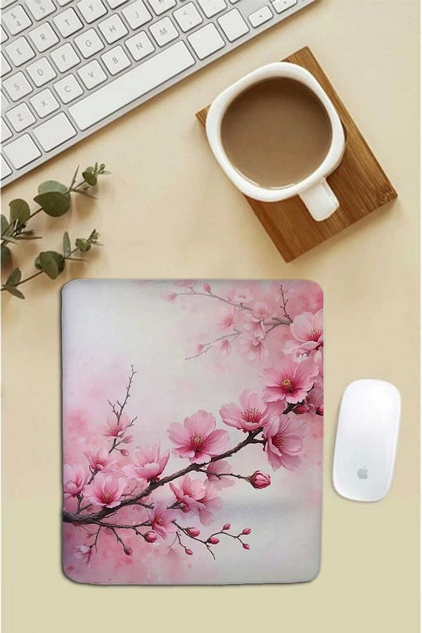 SonicTouch-Japanese Cherry Blossom with Wrist Rest Rectangular Smooth Surface Seamless Mouse Pad 18X22Cm 1