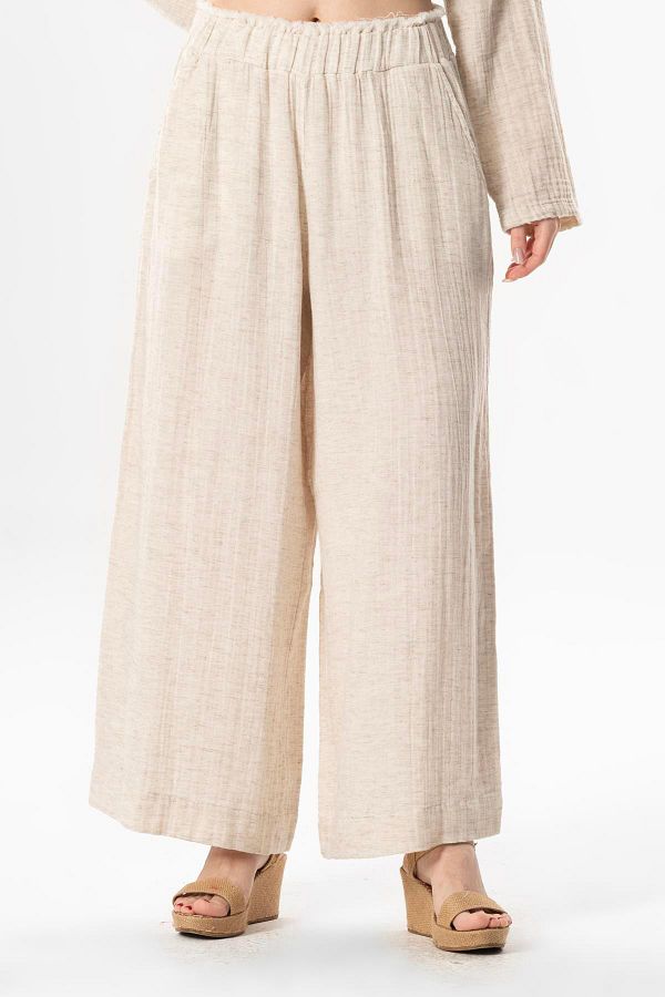 Eliş Şile Bezi-Elastic Waist Ezgi Muslin Summer Trousers Cream Cream 1