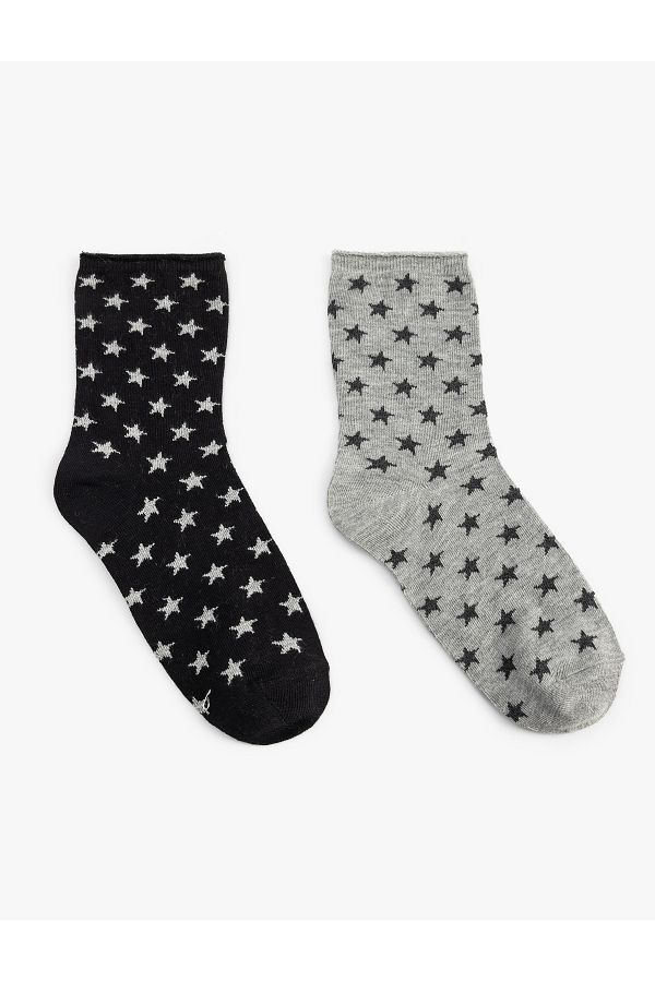 Koton-Set of 2 Star Patterned Multicolored Socks 1