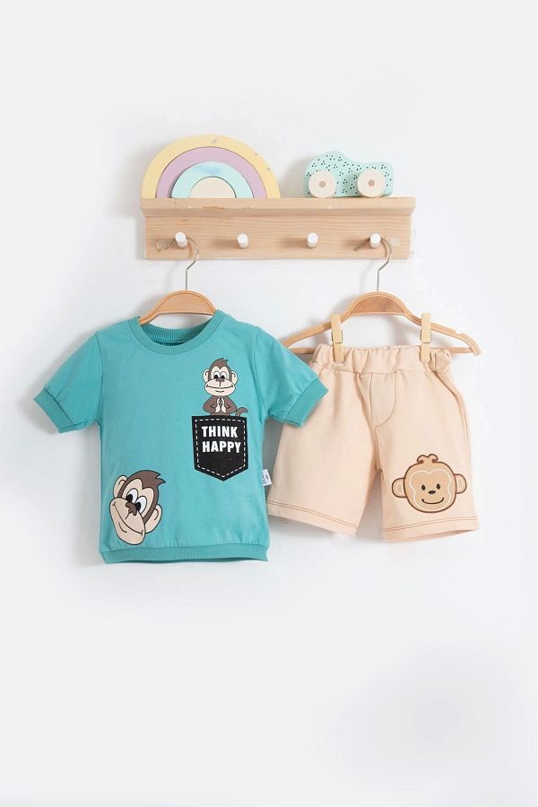 SümY-Monkey Patterned 2-Piece Baby Boy Set 1