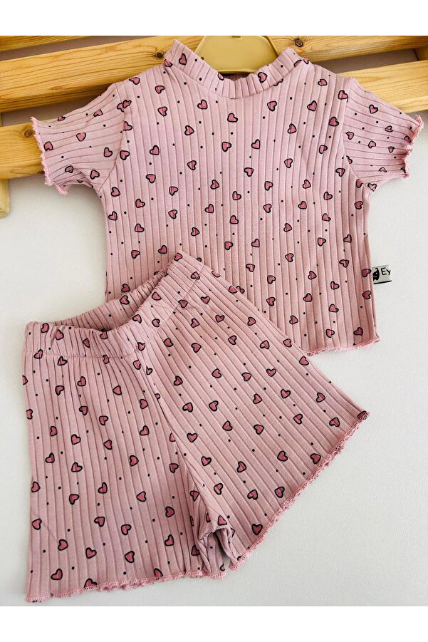 eymwes Kız Bebek Ve Çocuk Yazlık Desenli Kaşkorse Şort Tşhirt Alt Üst Takım