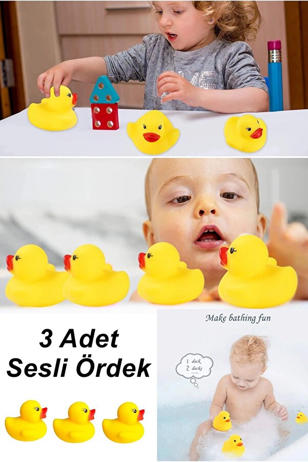 Kitchen Beauty 3 Adet Mini Ördek Vinil Set Sesli Bebek Çocuk Banyo Ve Havuz Oyuncak