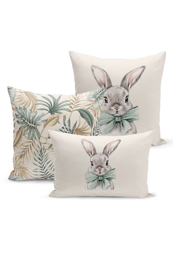 Bertille Home-Spring Series Double Sided Digital Printed Set of 3 Throw Pillow Covers (Spring Easter Easter) 1