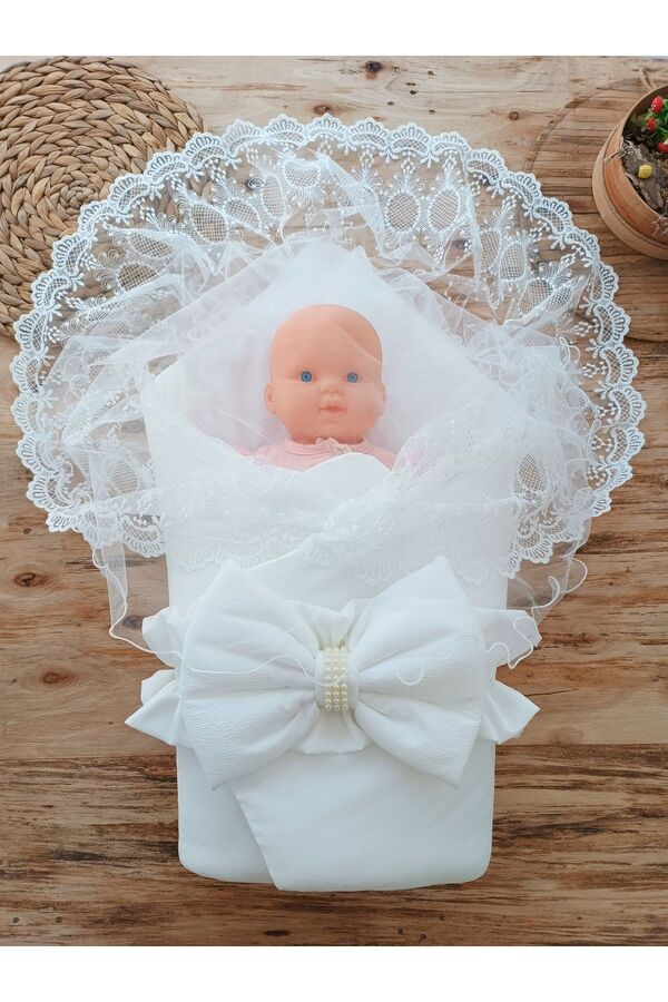 Tomuycuk Bebek Battaniyesi Yeni Sezon Dantelli Unisex Bebek Kundağı Hediyelik Yenidoğan Hastane Çıkışı