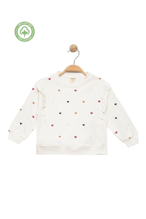 Divonette-Baby Girl Ecru Sweatshirt - 100% Cotton, Ruffle Clothing 1