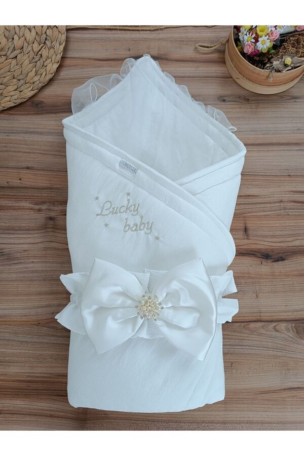 Tomuycuk Ekru Kız Erkek Bebek Battaniyesi Doğal Organik Uyku Kundağı Yenidoğan Hastane Çıkışı Hediyelik