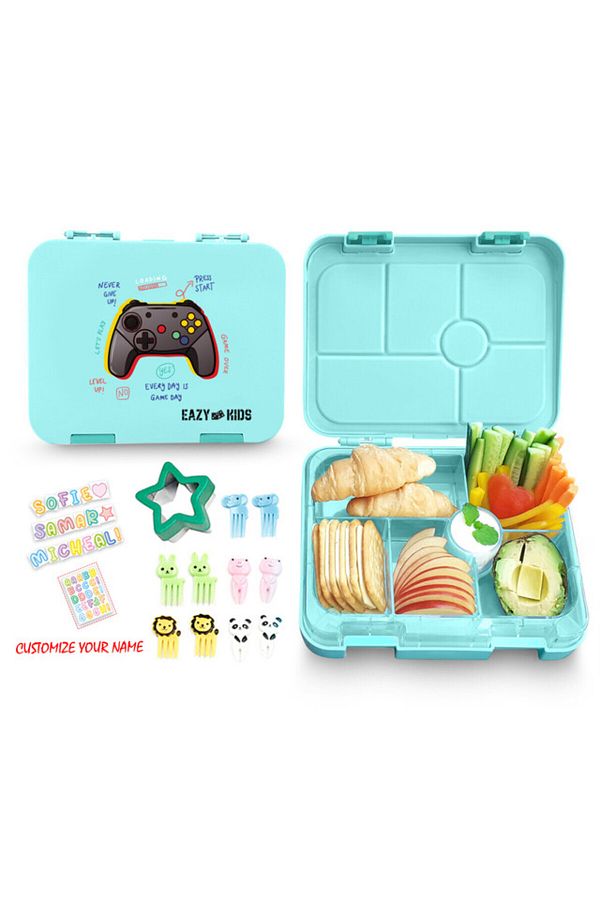 Eazy Kids-صندوق غداء بنتو مكون من 6 أقسام مع مجموعة قطاعة ساندويتش - بلاي ستيشن أخضر 1